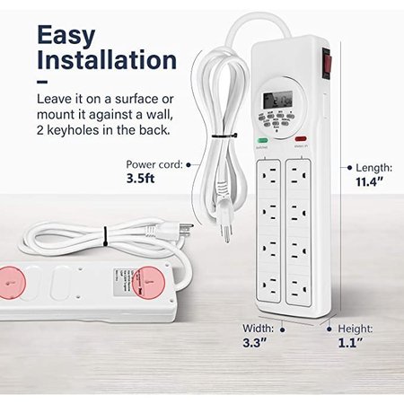 Ipower 8 Outlet Surge Protector with 7-Day Digital Timer HIPOWERSTRIP8TD